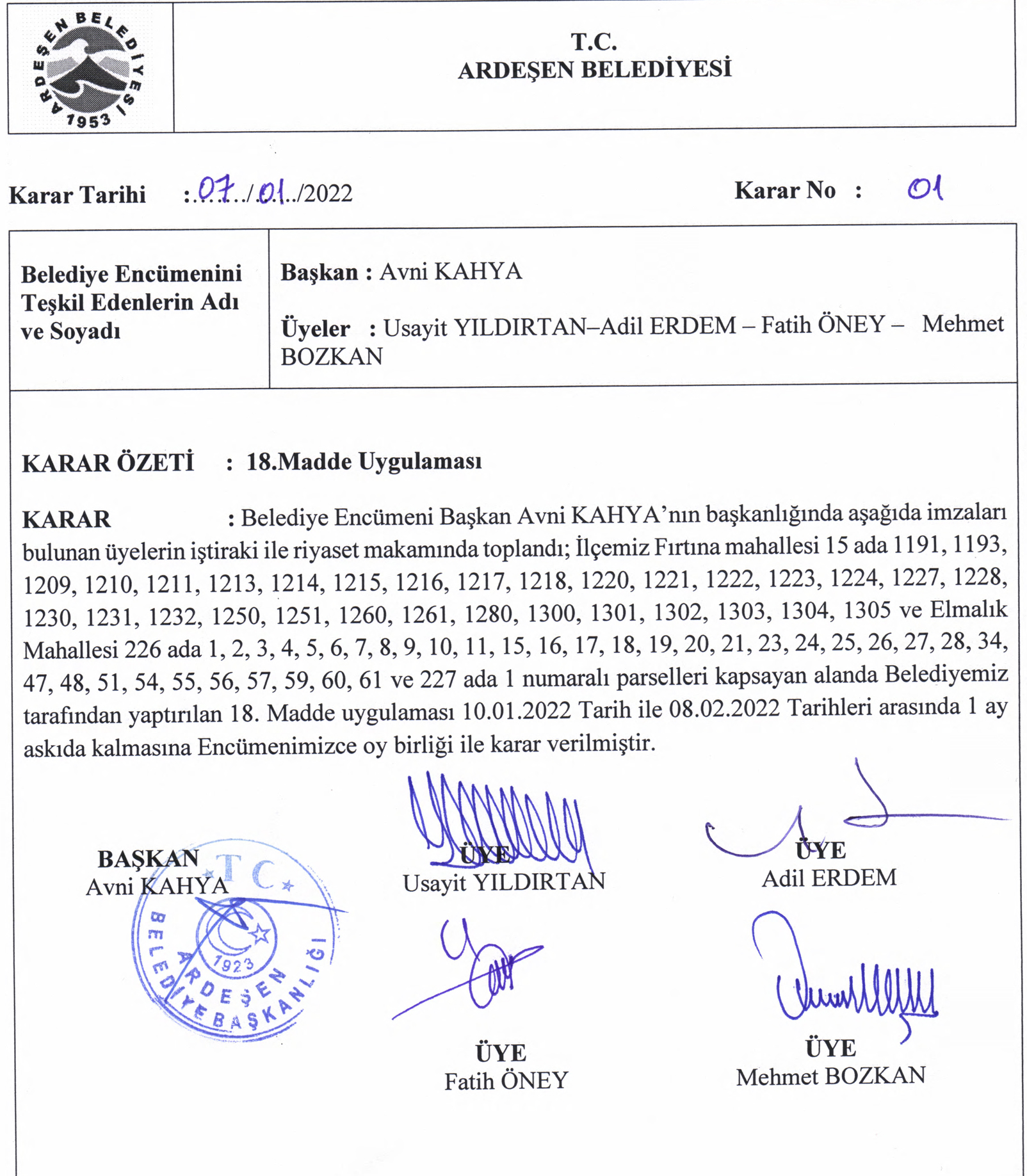 Ardeşen Belediye Başkanlığından Duyuru
