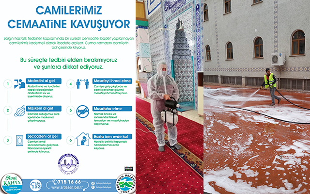 Ardeşen’de Camiler İlaçlanarak Dezenfekte Ediliyor